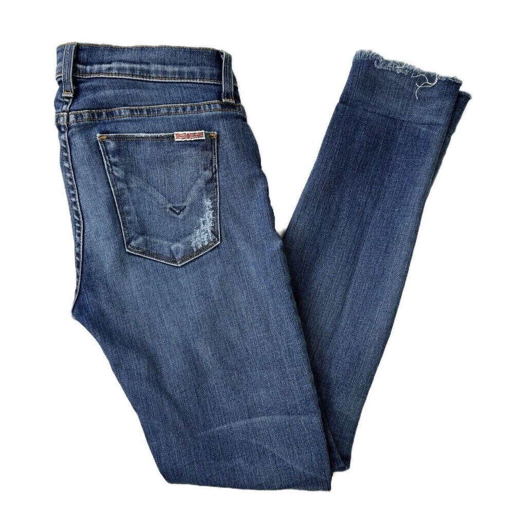 Hudson Jeans 25 x 28 Blue Krista Ankle Skinny Raw Hem Low Rise Distressed